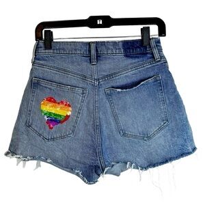 ABERCROMBIE & FITCH Women's Mom Denim Shorts High Rise Sequin Rainbow Heart 26/2